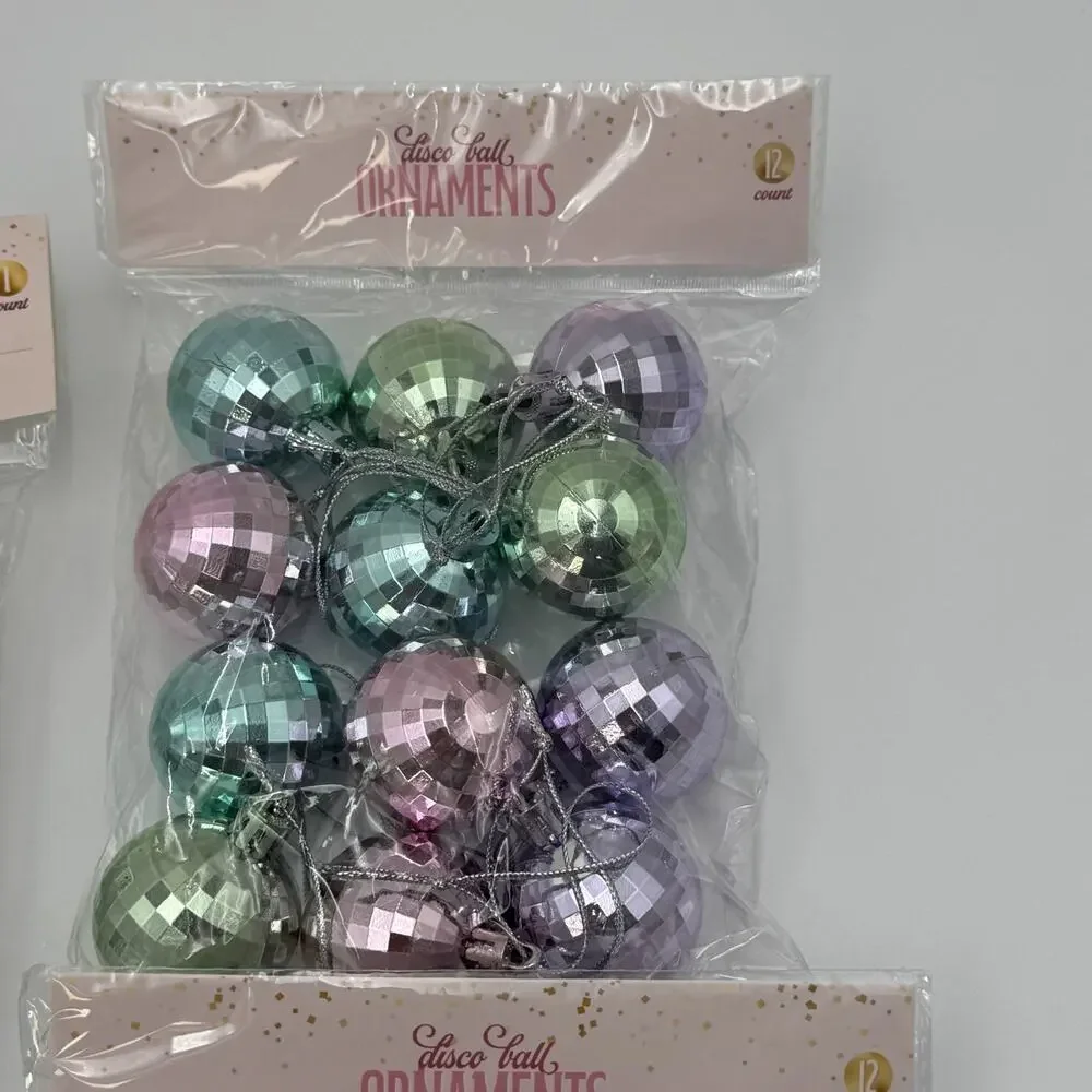 Bullseye Disco Ball Christmas Ornaments 12 Count‎ w 72” Banner Lot of 6 NEW